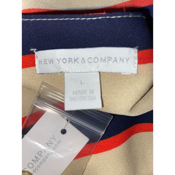 NWT $59.95 NY&C New York & Co Large Long Sleeve Nude Navy Blue Stripe Wrap Dress - Picture 12 of 12